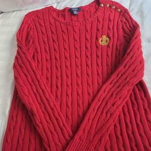 Vibrant Red Cable Knit Crewneck Sweater